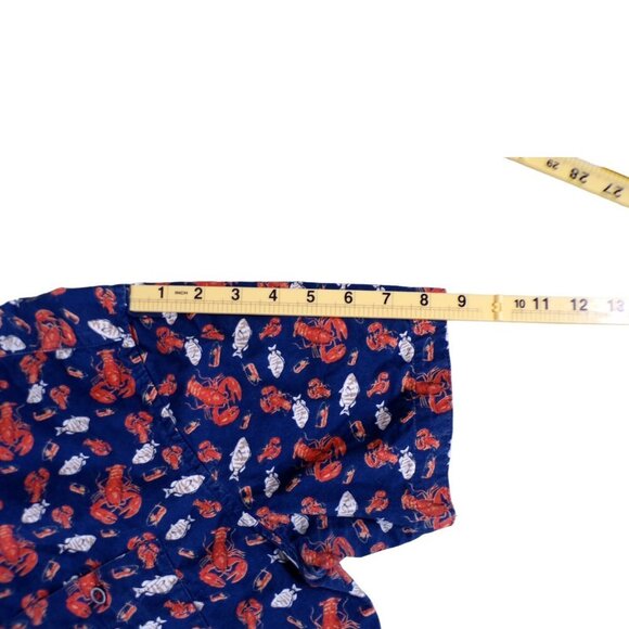 Sunrise Kingdom Navy Blue Lobster Fish Design Short Sleeve Button Down L #521 - Picture 8 of 9